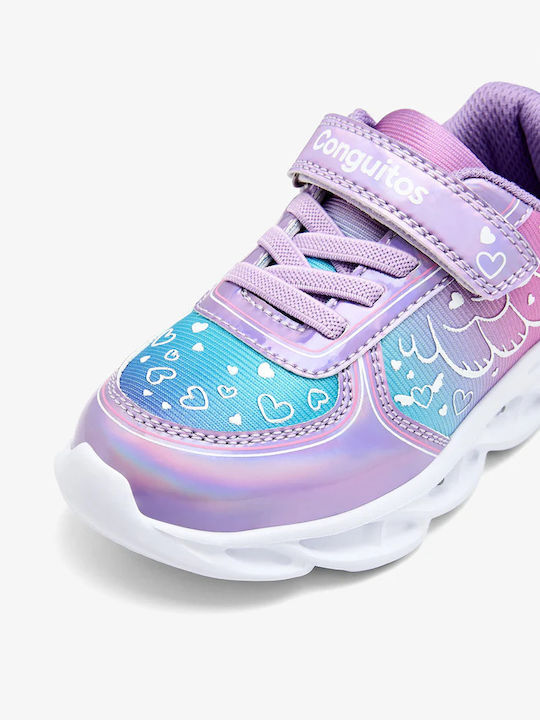Kids Sneakers with Hoop & Loop Closure and Purple Lights