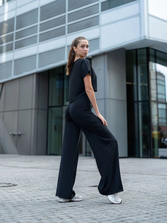 Hohe Taille Damen Jogginghose Schwarz