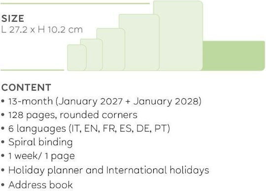 Legami Milano Ημερήσια Ατζέντα 2027 Πράσινη 10.2x27.2εκ.