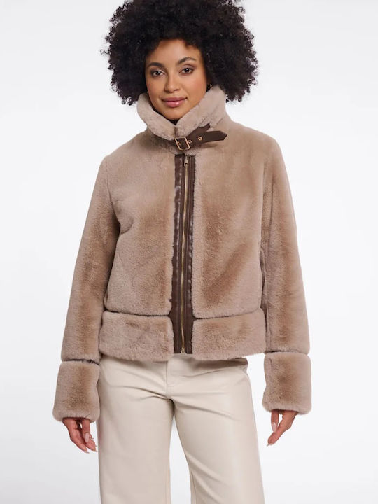 Short Women's Jacket for Winter Beige