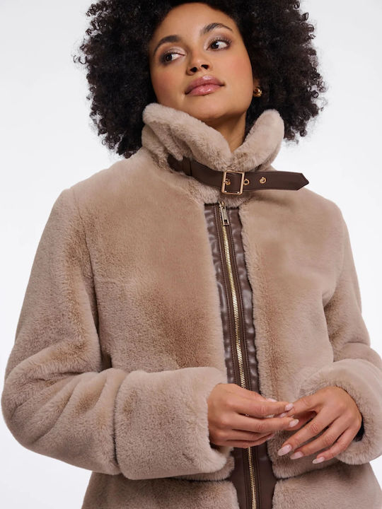 Short Women's Jacket for Winter Beige