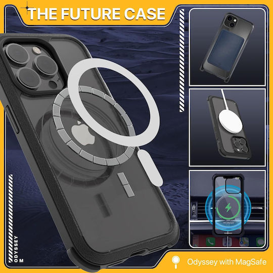 Mageasy Odyssey M Back Cover Leather / Silicone Black (iPhone 14)