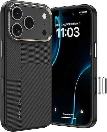Armor Pro 360 Full Cover Aramid Fiber Silicone Black Mobile Phone Case Compatible with iPhone 17 Pro Max