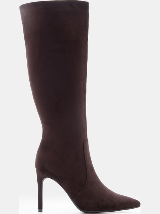Wildleder Damenstiefel mit Hohem Absatz Braune