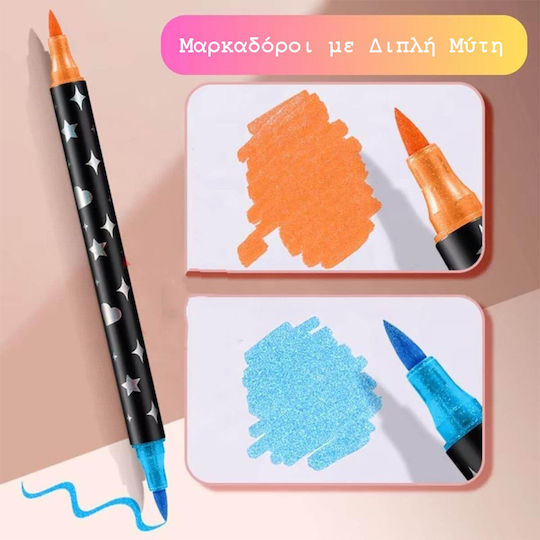 Transparent Drawing Markers with Dual Tip with Glitter Set 60pcs