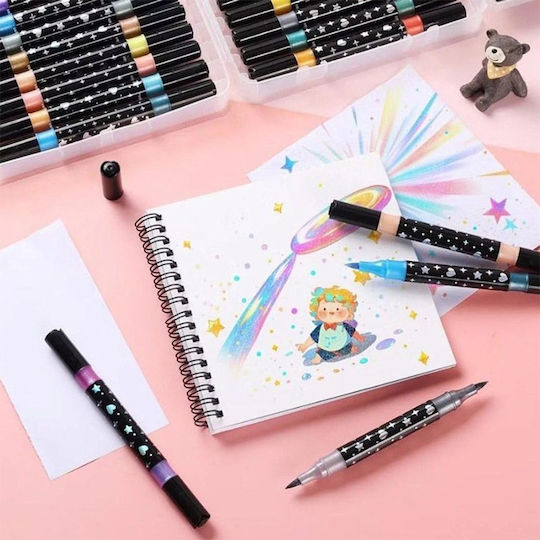 Transparent Drawing Markers with Dual Tip with Glitter Set 60pcs