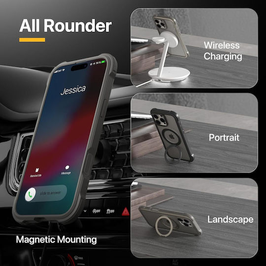 Mageasy Odyssey Stand M Back Cover Black for iPhone 16 Pro Max