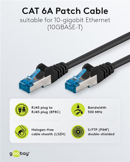 Goobay S/FTP Cat.6a (Gigabit) Καλώδιο Δικτύου Ethernet 1.5m Μαύρο