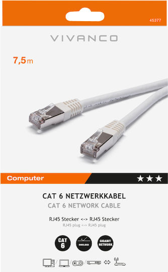 Vivanco F/UTP Kat.6 (Gigabit) Netzwerkkabel Ethernet 7,5m Weiß