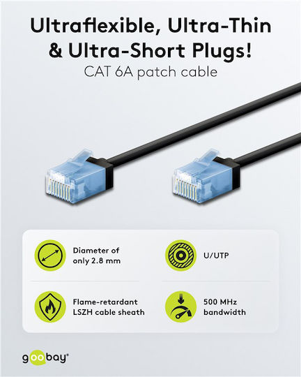 Goobay U/UTP Cat.6a (Gigabit) Καλώδιο Δικτύου Ethernet 10m Μαύρο