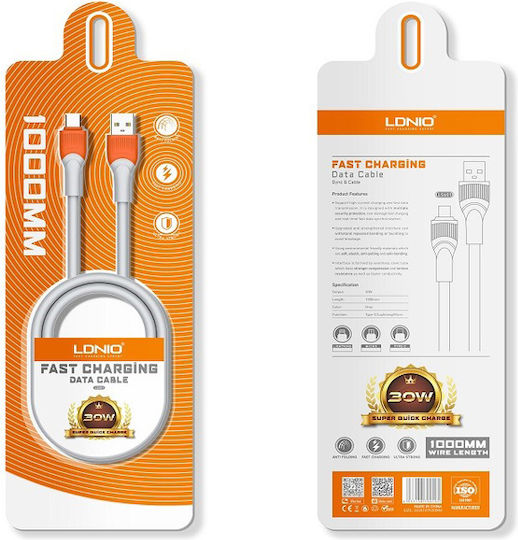 Ldnio USB 2.0 Cable USB-C male - USB-A 30W Γκρι 1m