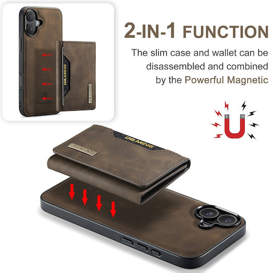 DG.MING Wallet Piele artificială / Tempered Glass Maro (iPhone 16)