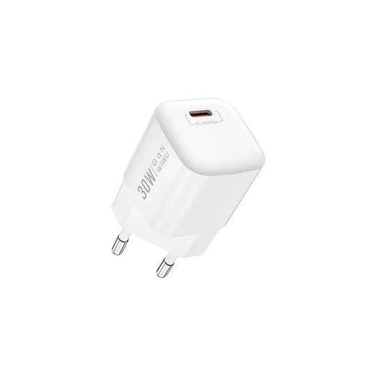 Wiwu Charger GaN with USB-C Port and Cable USB-C - USB-C 30W Whites (U008)