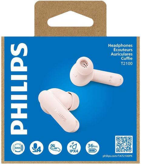 Philips TAT2100 In Ear Bluetooth Безжични Слушалки с Устойчивост на Изпотяване и Калъф за Зареждане Розови