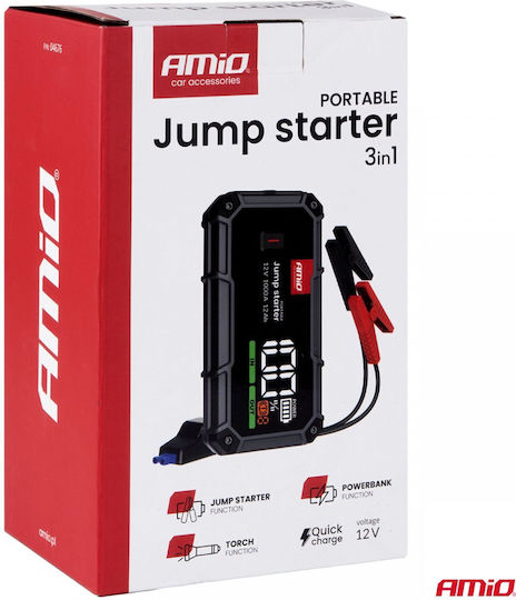 Amio Starter Portabil Baterie 3 în 1 Tip Jump Starter Lumină Led Powerbank Tensiune de Operare 12v Capacitate 12ah 500-1000a Pentru Autoturisme 1 Buc 04676/am 04676/am