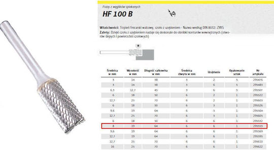 Klingspor 100 B Cutter Bit Carbide for Metal 8mm x 64mm x 6mm