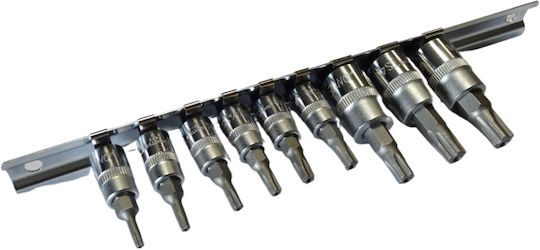 Jonnesway Torx Socket Set Hole 1/4" 3/8" T10-t50 9pcs S08h23ts9s
