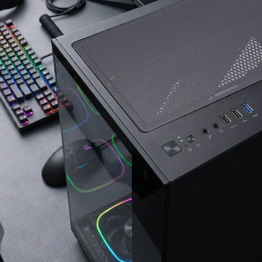 Rampage Sealite Black Gaming Midi Tower Computer Case with Side Window and ARGB Lighting Black