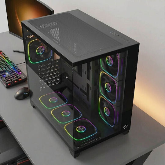 Rampage Sealite Black Gaming Midi Tower Computer Case with Side Window and ARGB Lighting Black