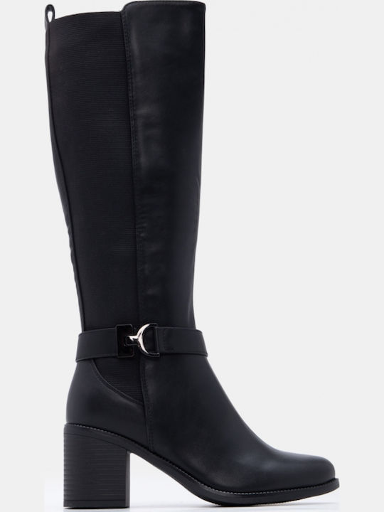 Suede Women's Boots with Mid Heel Black