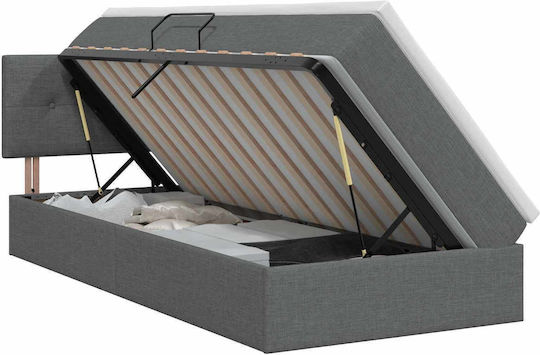 Dunkles Wandbett Einzel mit Samt Dunkelgrau mit Lattenrost & Matratze 100x200cm