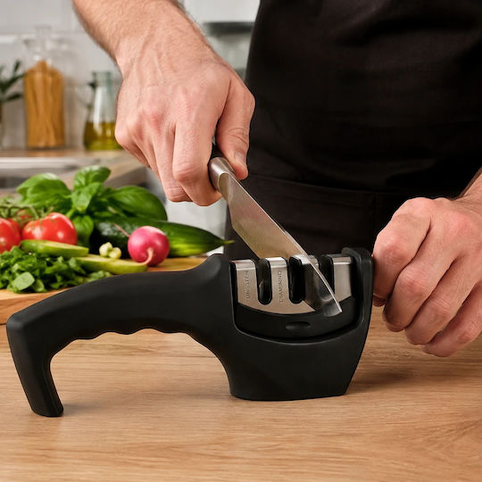 Afilatoare Profesională Manuală de Cuțite Next Trend Sistem 3 în 1 Tungsten Diamant Ceramic Mâner Ergonomic Antiderapant Ascuțire Rapidă și Precisă Pentru Cuțite de Bucătărie Negru