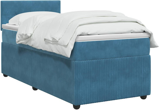 Single Bed Upholstered with Velvet Dark Blue with Slats & Mattress 100x200cm