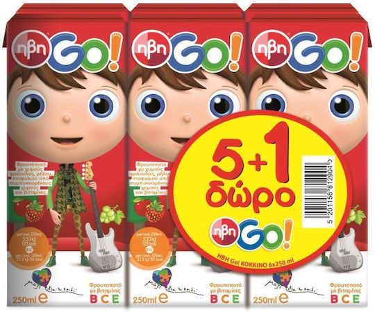 Ήβη Χυμός Go Φράουλα / Μήλο / Σταφύλι 250ml 6τμχ