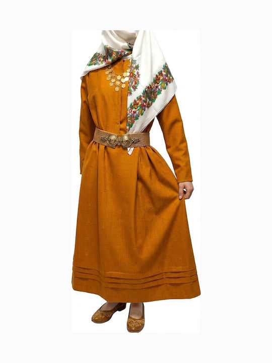 Traditional Costume Kalymnos with Scarf with 1 Row Necklace Mustard