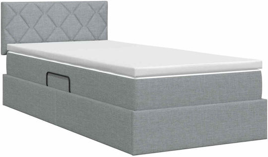 Wall Bed King Size Upholstered with Velvet Light Grey with Slats and Mattress 200x200cm