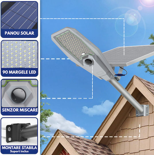 Lampă Solară de Drum 400W 3358lm Alb Rece 6000K cu Senzor de Mișcare și Telecomandă IP65