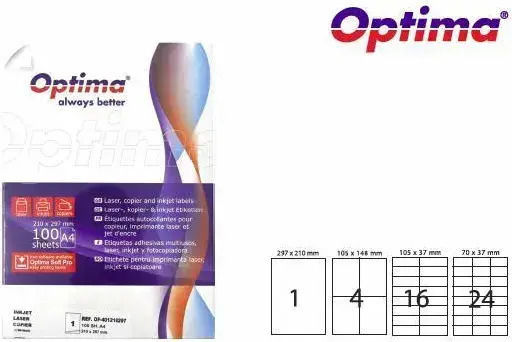 Optima Αυτοκόλλητες Ετικέτες Α4 Ορθογώνιες 105x37mm