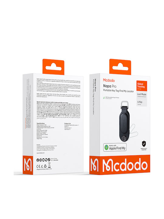Mcdodo Gps Локатор За Ключове Apple Find My Органайзер За Ключодържатели Черен