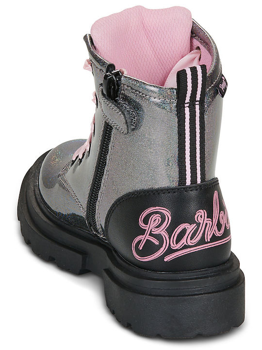 Kinderstiefel aus Lackleder mit Schnürsenkeln Silber