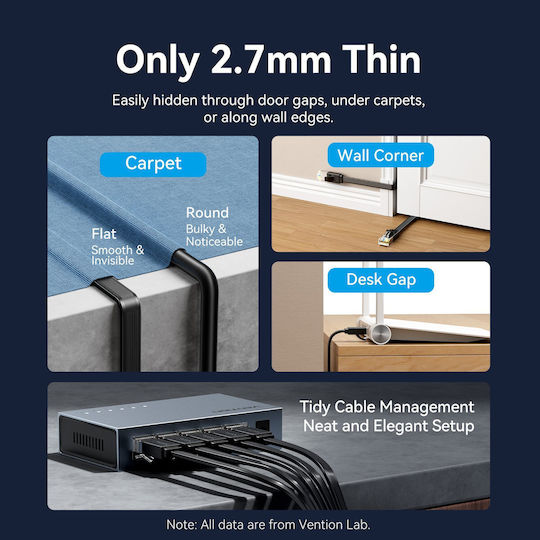 Vention Network Cable Cat7 Flat 15.0m Black Icgbn