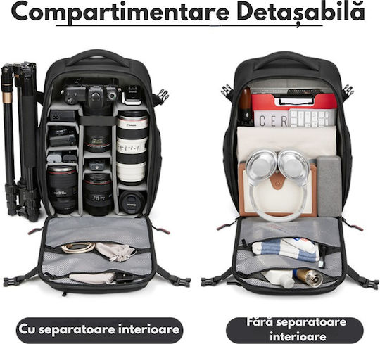 Rucsac Foto Multifuncțional 2 În 1 Geantă Profesională Pentru Camere Dslr Mirrorless Camere Sport Dronă Suport Pentru Trepied Obiective Accesorii Compartiment Pentru Laptop Impermeabil Rucsac Cu Buzunare Multiple Capacitate Mare 20x43x30 Cm