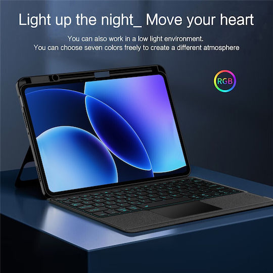 Leather Tablet Case Bluetooth Keyboard Touchpad Backlight Xiaomi Pad 8 Black