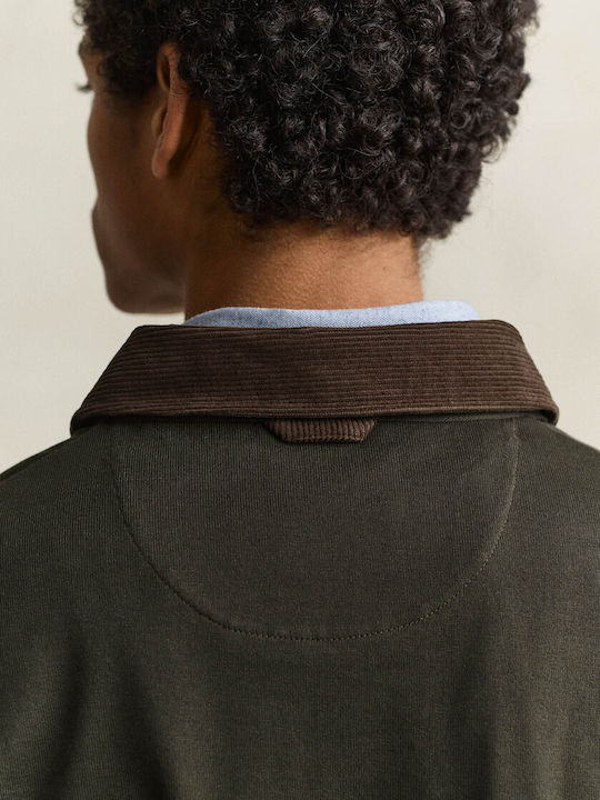 Collar Polo Athletic Long Sleeve Blouse Dark Moss Green