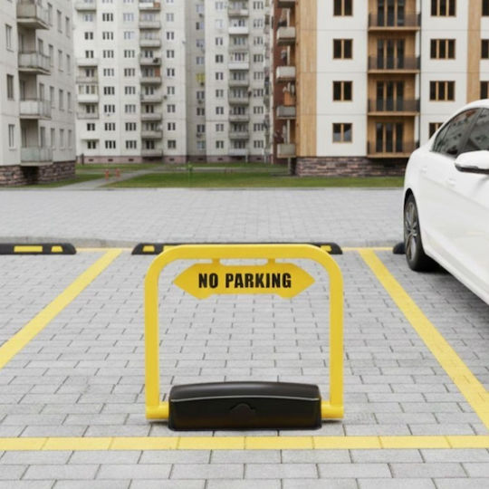 Folding Parking Lock Remote Control Anti-theft System Ground Mount Automatic Retraction Integrated Alarm Remote Control Up To 20 M Water Weather Resistant Includes Fixing Elements Dimensions 39 X 12 X 35 Cm Yellow Black