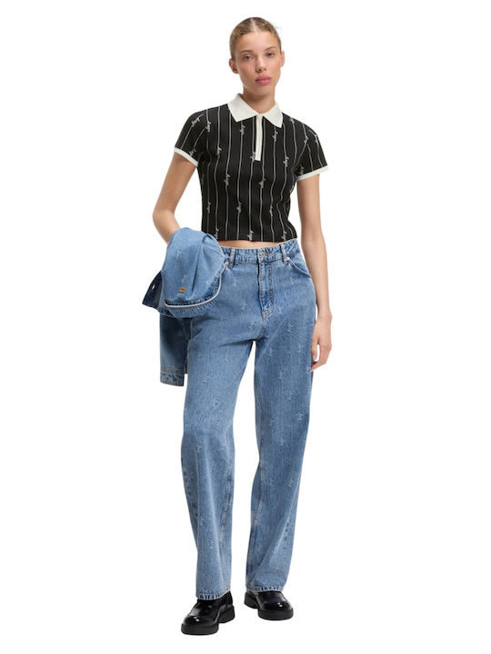 Bluza Damă Polo Mâneci Scurte Cu Dungi Multicolor