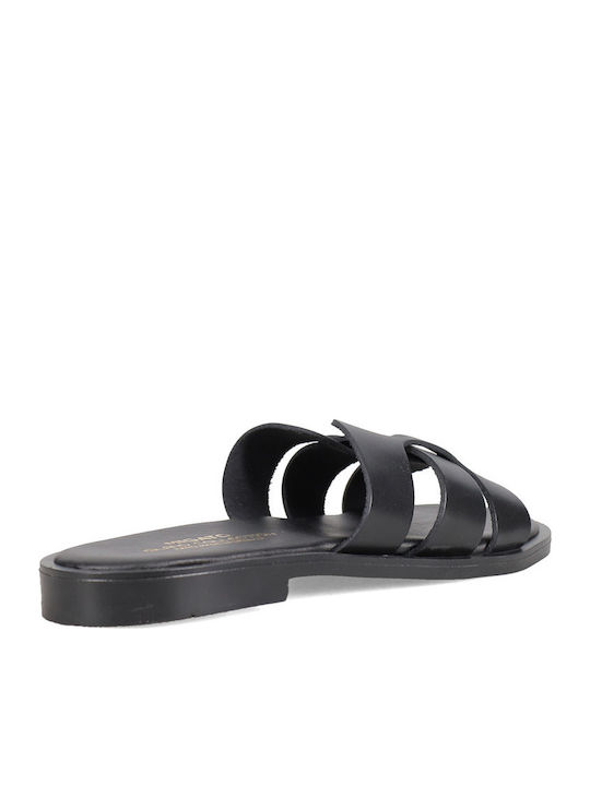 Leder Flache Sandalen für Damen Schwarz