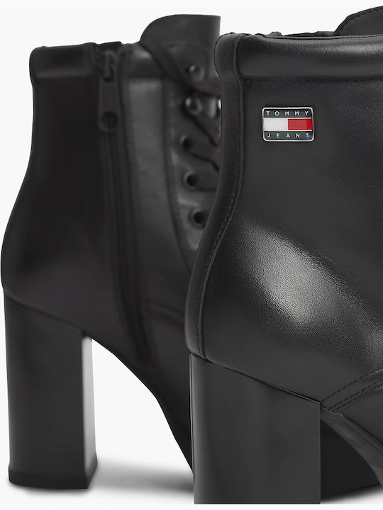 Leather Women's Ankle Boots with High Heel Black