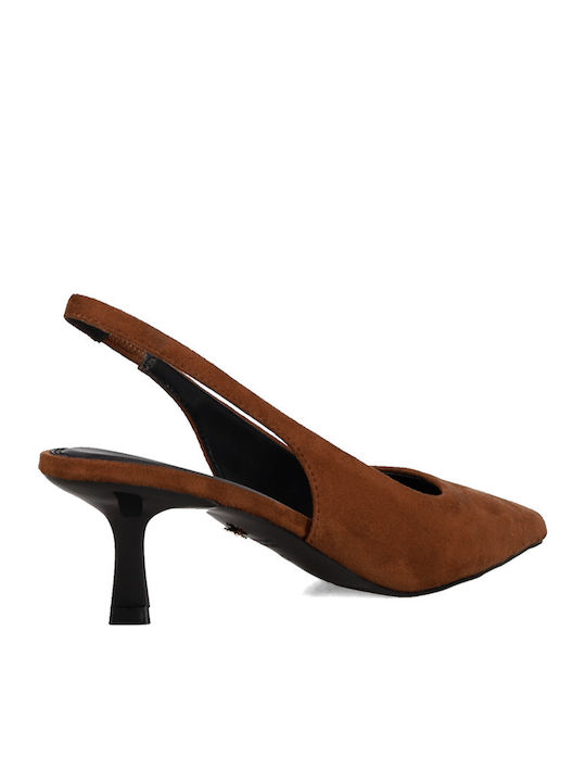 Suede Γόβες με Λουράκι Καφέ