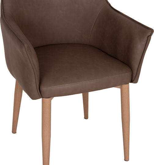 Mell Dining Armchairs with Faux Leather Upholstery Brown 2 pcs 56x54x76cm