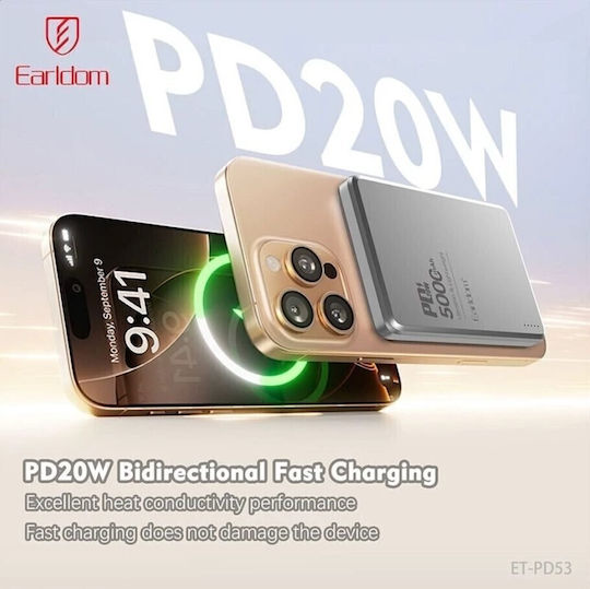 Earldom ET-PD53 MagSafe Power Bank 5000mAh 15W Power Delivery Ασημί