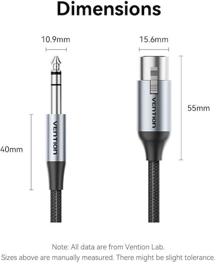 Vention Audio 6.3mm To Xlr M-f Cable Braided-metal 2.0m Bkghi