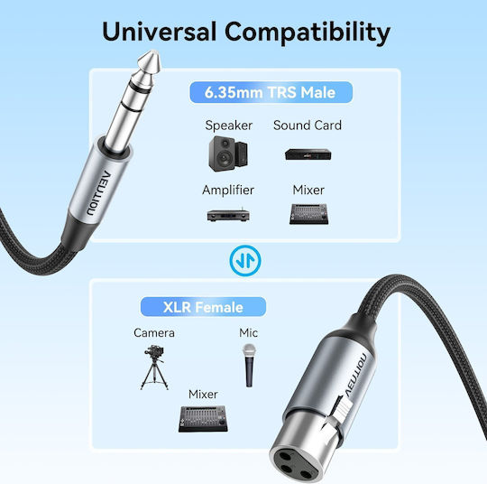 Vention Audio 6.3mm To Xlr M-f Cable Braided-metal 1.0m Bkghf