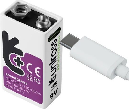 Uniross Usb-c Rechargeable Lithium 9v Battery 400mah 1pc