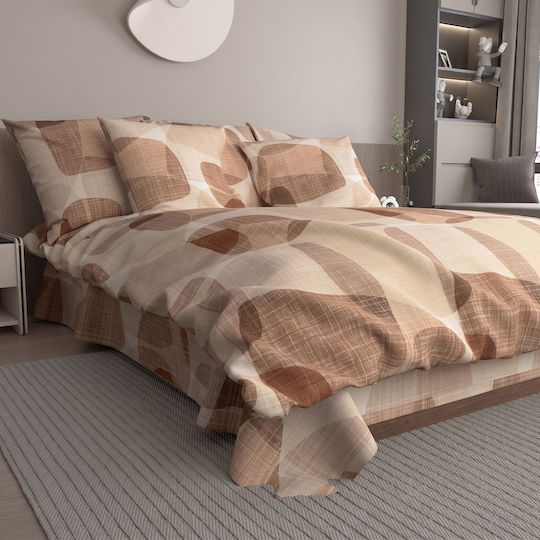 Charalambidis Textiles Votsalo Bed Sheet King Size with Rubber Hugger 180x200+30cm Votsalo (Terracotta)