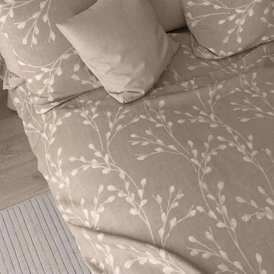 Charalambidis Textiles Βαμβάκι Σεντόνι King Size με Λάστιχο 180x200+30εκ. Μπεζ